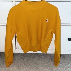 yellow champion mock neck cropped sweatshirt
